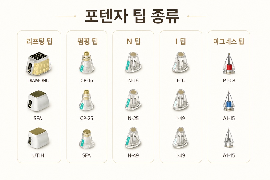팁마다 바늘 수와 배열이 다릅니다.