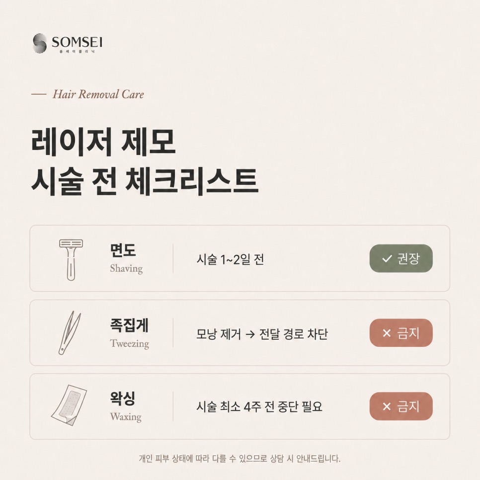 레이저 제모 시술 전 체크리스트