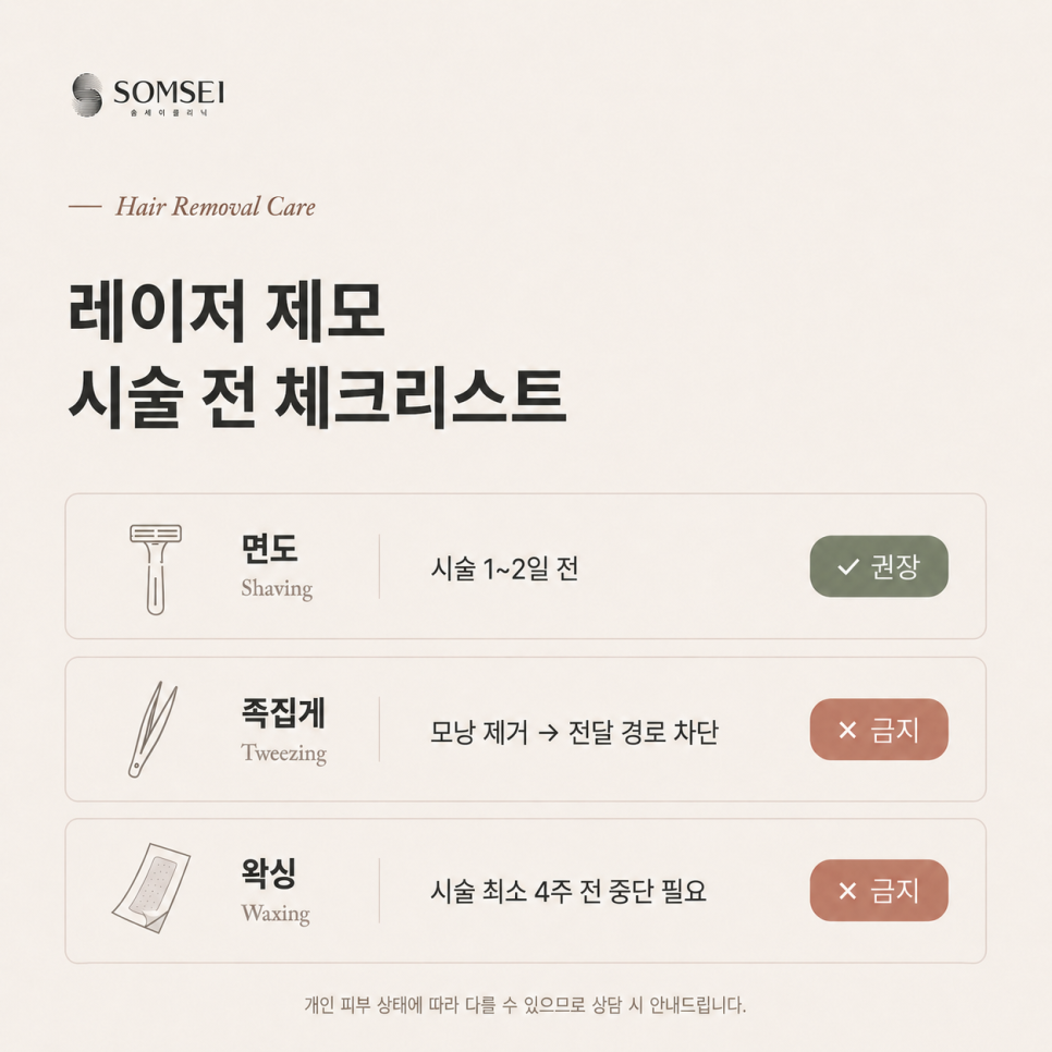 레이저 제모 시술 전 체크리스트