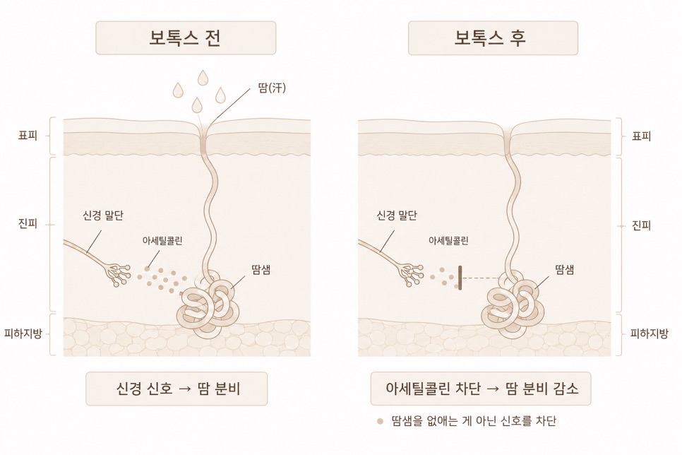 땀샘과 신경 전달: 아세틸콜린 분비 차단 원리